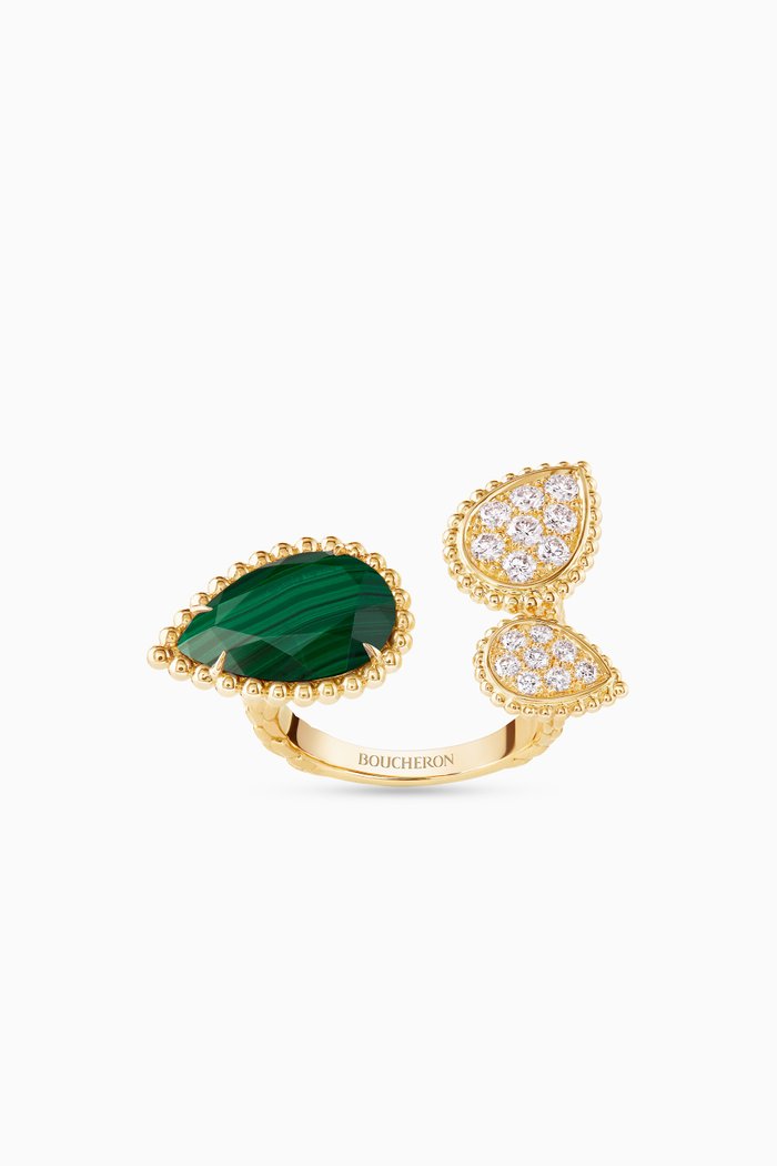 

Serpent Bohème Triple Motif Diamond & Malachite Ring in 18kt Yellow Gold
