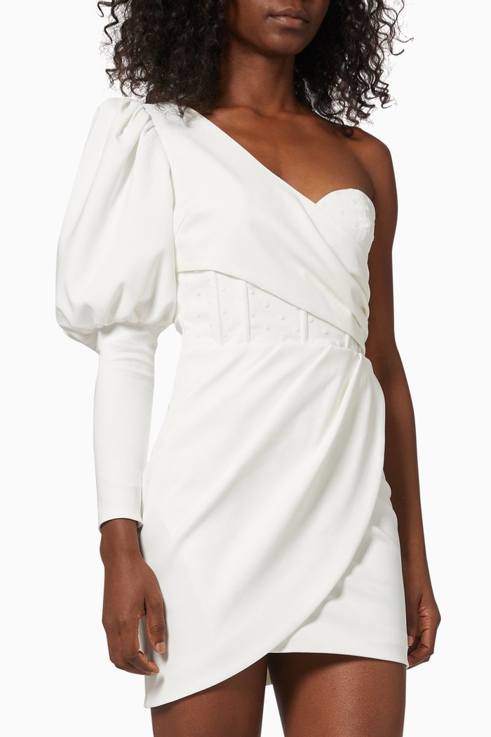 

Corset Mini Dress in Overlay Mesh, White