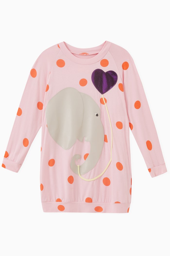 

Ellen Elephant Polka Dress in Viscose, Pink