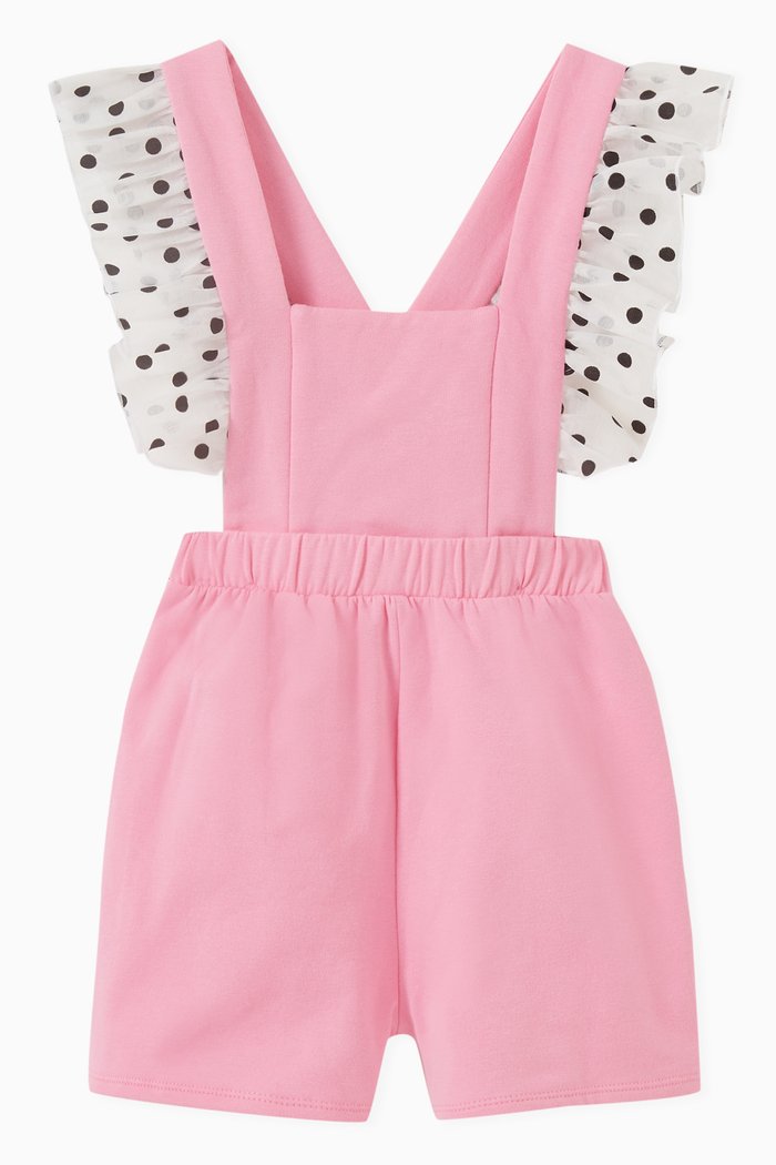 Frill Polka Dot Playsuit in Organic Cotton, Pink