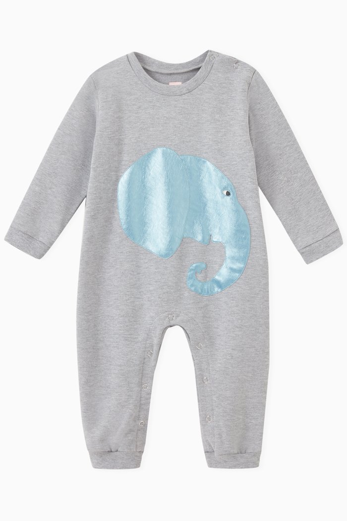 

Elephant Stampy Onesie in Organic Cotton, Grey