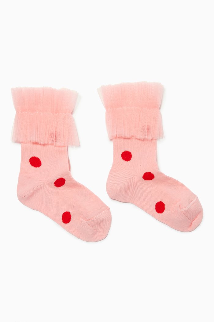 

Poppy Polka Dots Socks in Cotton, Pink