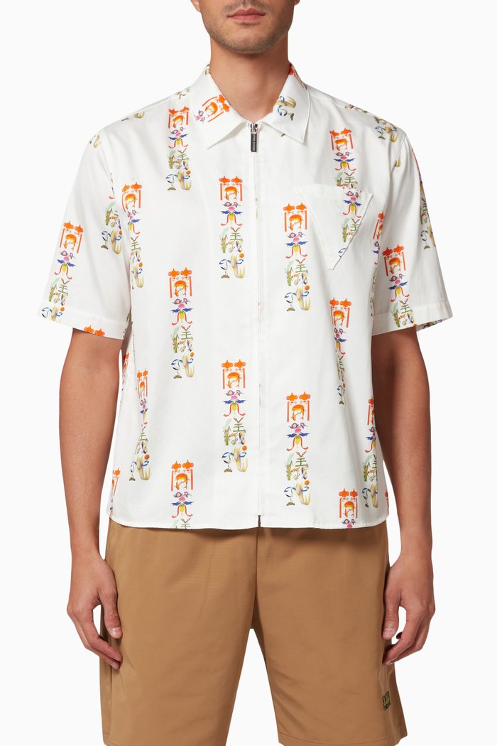 

Chinese Print Shirt in Cotton, White