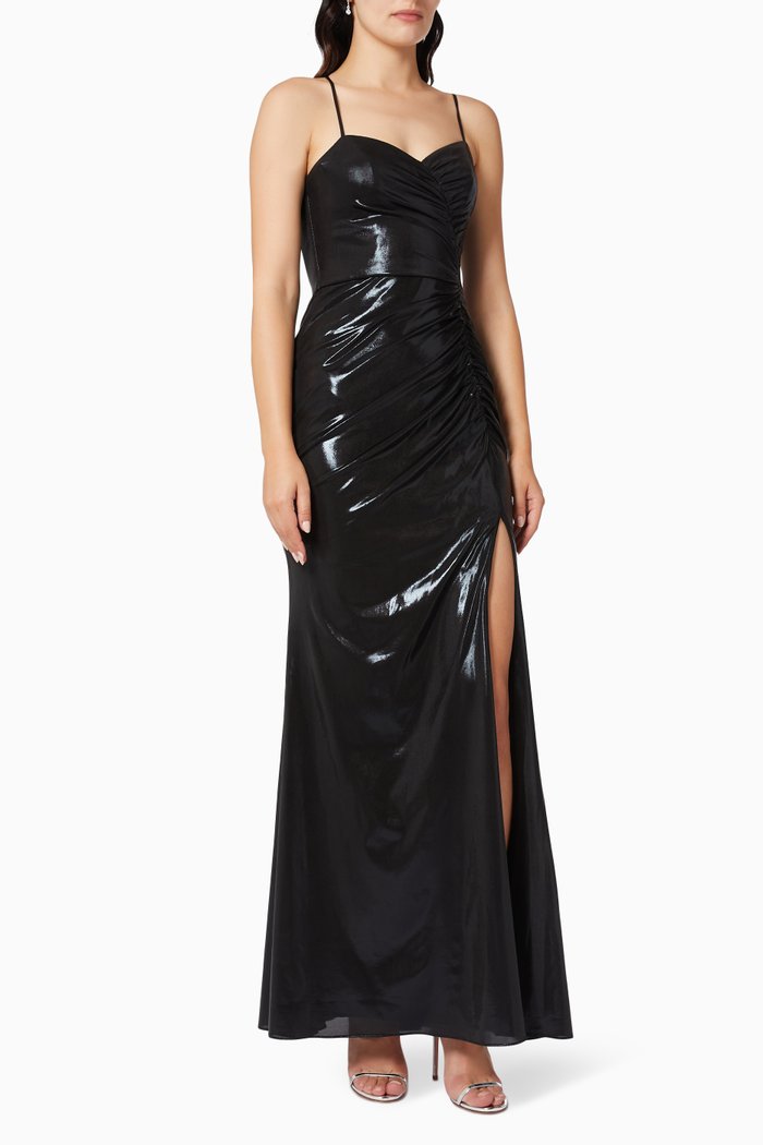 

Ruched Gown in Lamé, Black