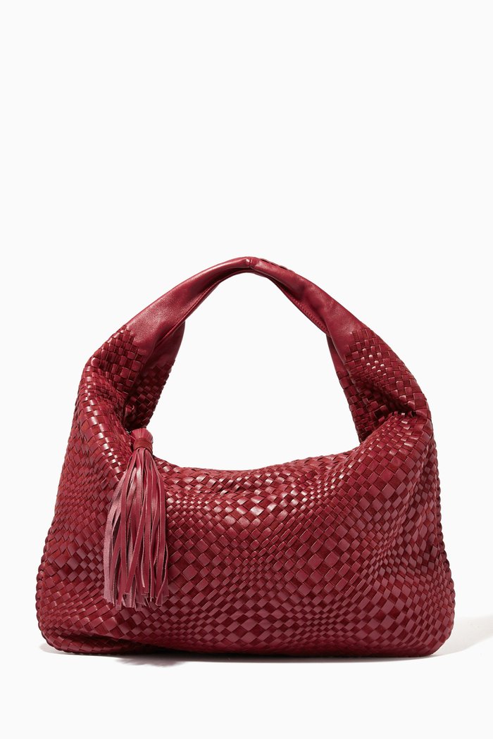 

Hobo Tote Bag in Intrecciato Leather, Red