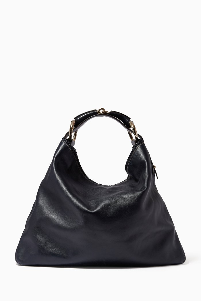 

Horsebit Hobo Bag in Leather, Blue