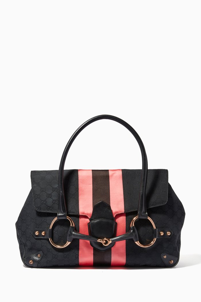 

Vintage Horsebit Tote Bag in GG Canvas & Leather, Black