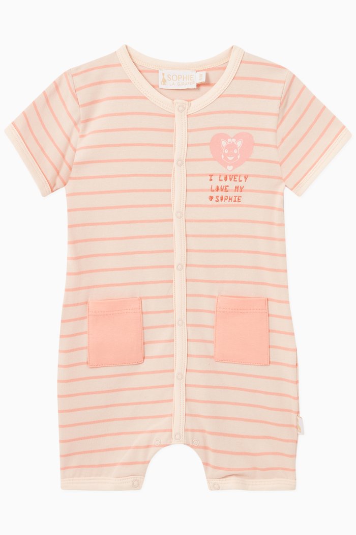 

Contrast Pocket Striped Romper in Cotton, Orange