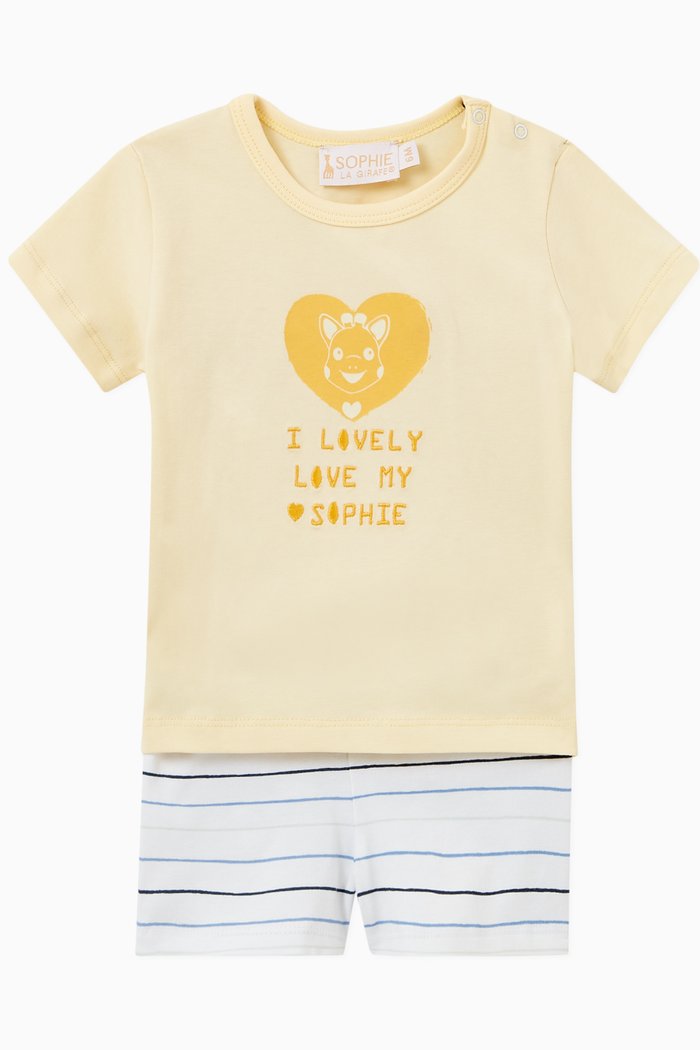 

Heart Print T-shirt & Stripe Shorts Pyjama Set in Cotton, Multicolour