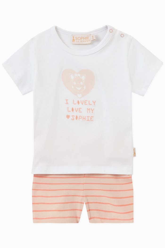 

Heart Print T-shirt & Stripe Shorts Pyjama Set in Cotton, Multicolour