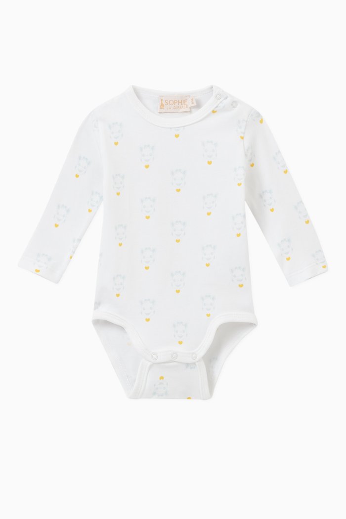 

All-over Giraffe Print Bodysuit in Cotton, White