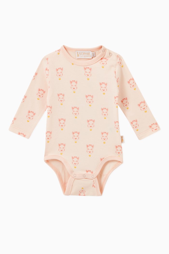 

All-over Giraffe Print Bodysuit in Cotton, Orange