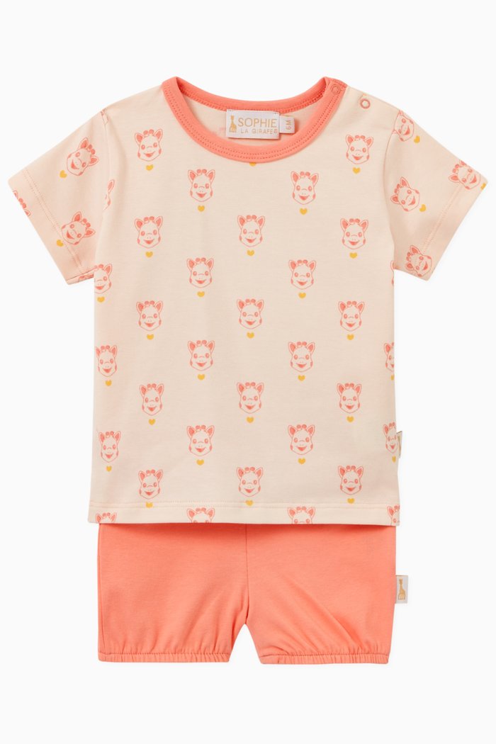 

All-over Giraffe print T-shirt with Ruffle Shorts in Cotton, Orange