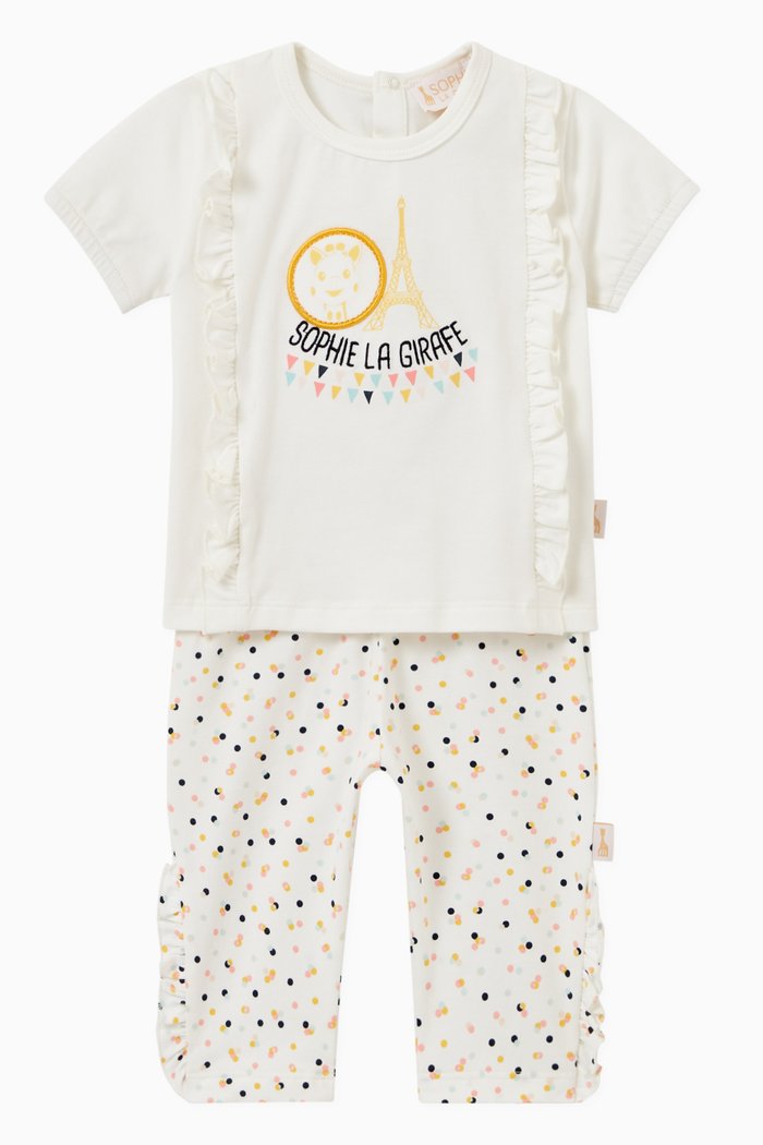 

Ruffle Detail T-shirt & Pants Set in Cotton, Multicolour