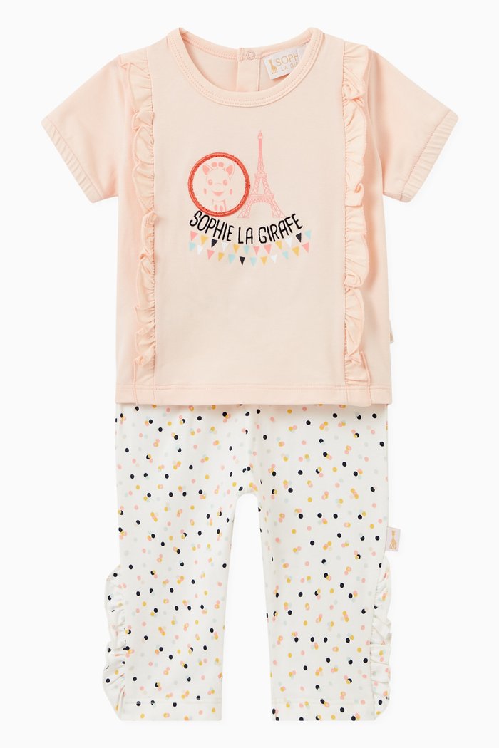 

Ruffle Detail T-shirt & Pants Set in Cotton, Multicolour