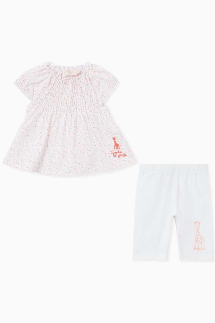 

Floral Print Dress with Leggings in Cotton, White