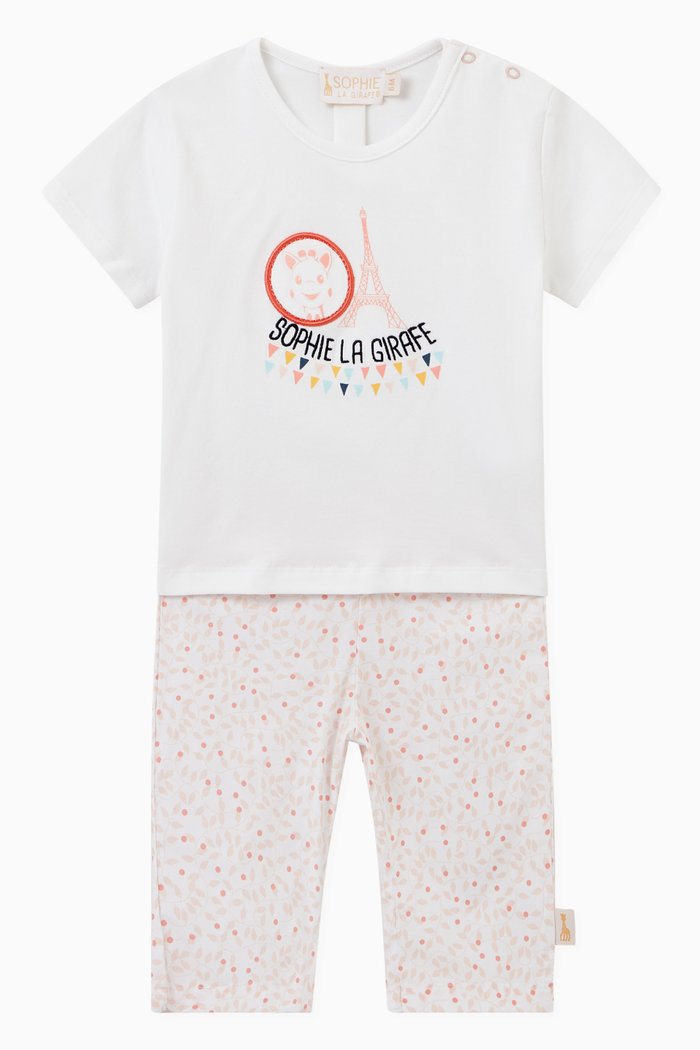 

Embroidered Logo T-shirt with Floral Leggings in Cotton, White