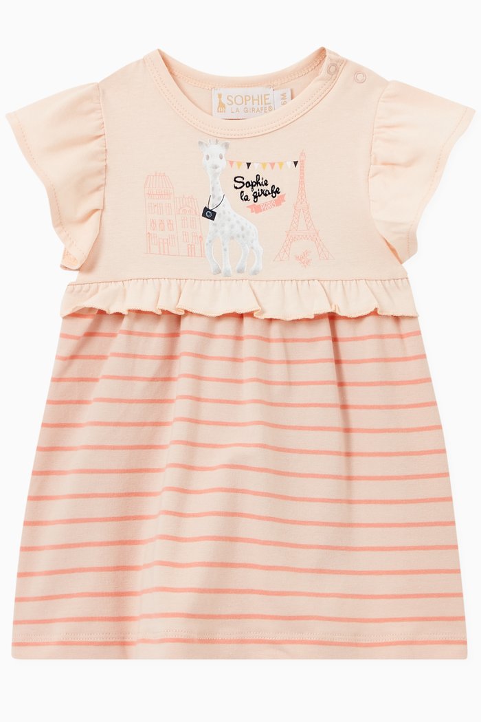 

Stripe Ruffle Dress in Cotton, Orange