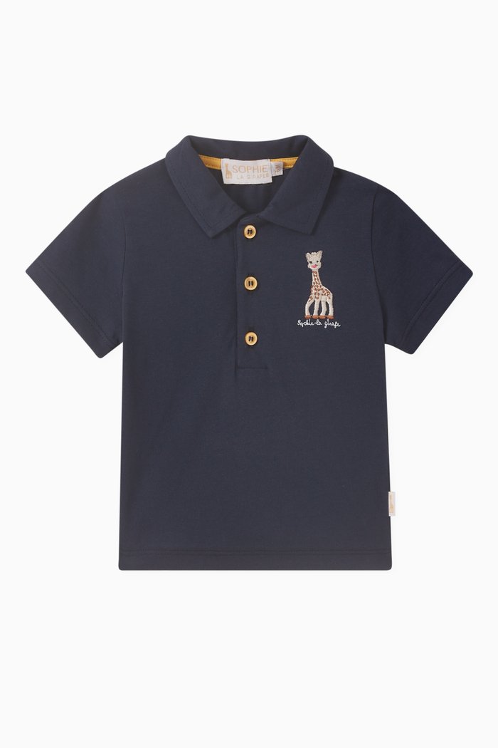 Embroidered Giraffe Logo Polo Shirt in Cotton, Blue