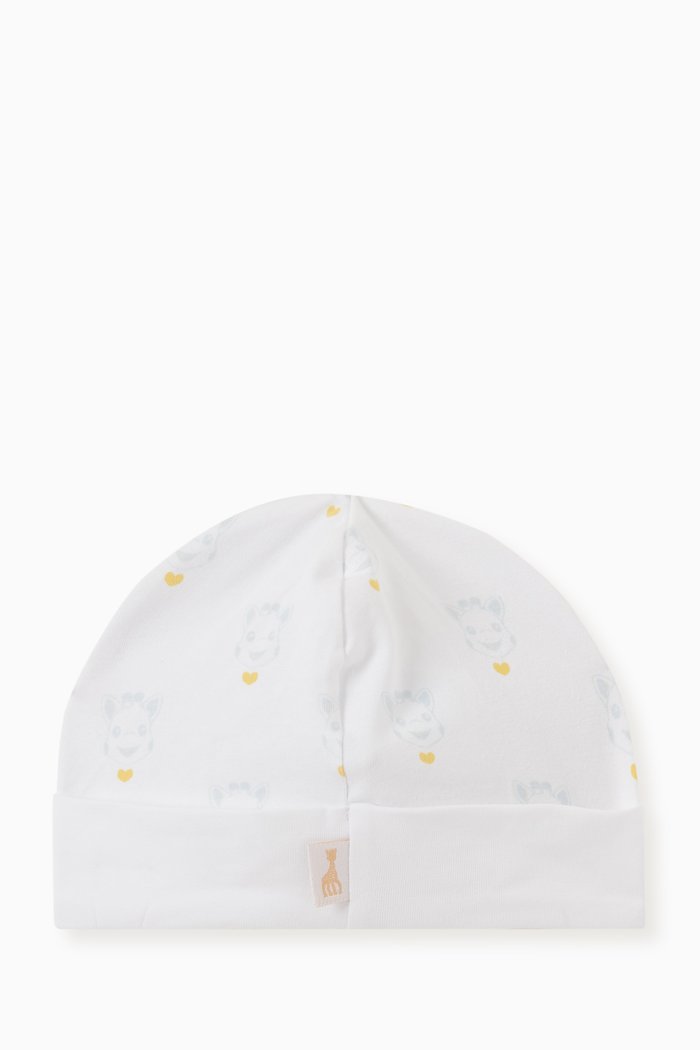 

Giraffe Print Beanie in Cotton, White