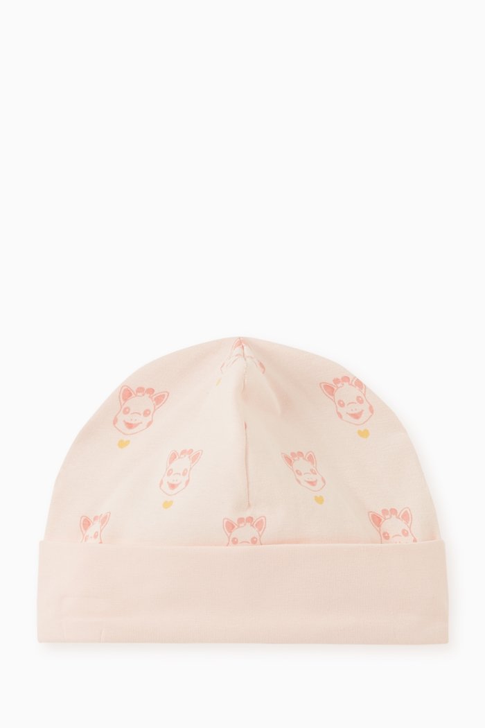 Giraffe Print Beanie in Cotton, Orange