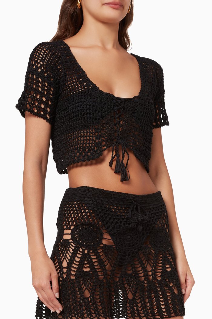 

Paige Crop Top in Cotton Crochet, Black