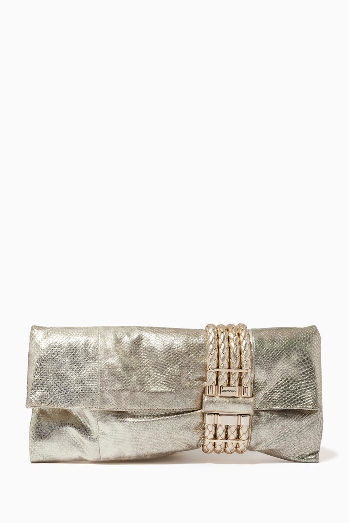 

Chandra Clutch in Snakeskin Leather, Metallic