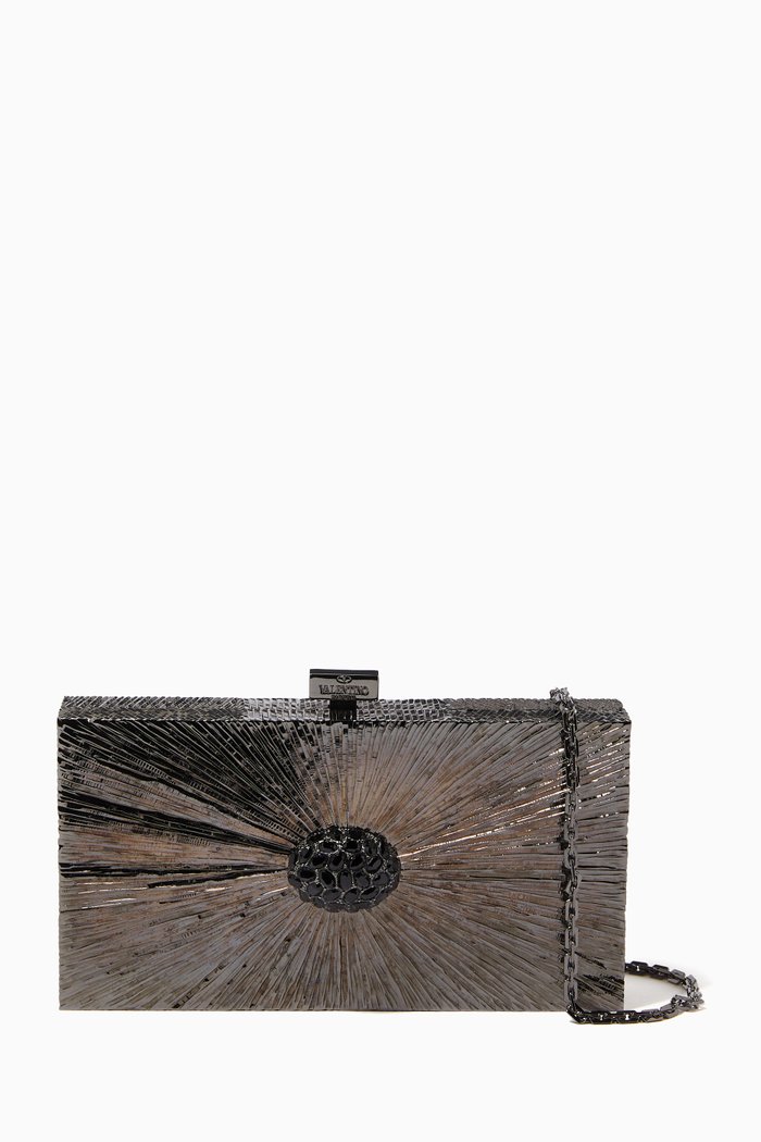 

Embellished Metallic Box Clutch in Metal