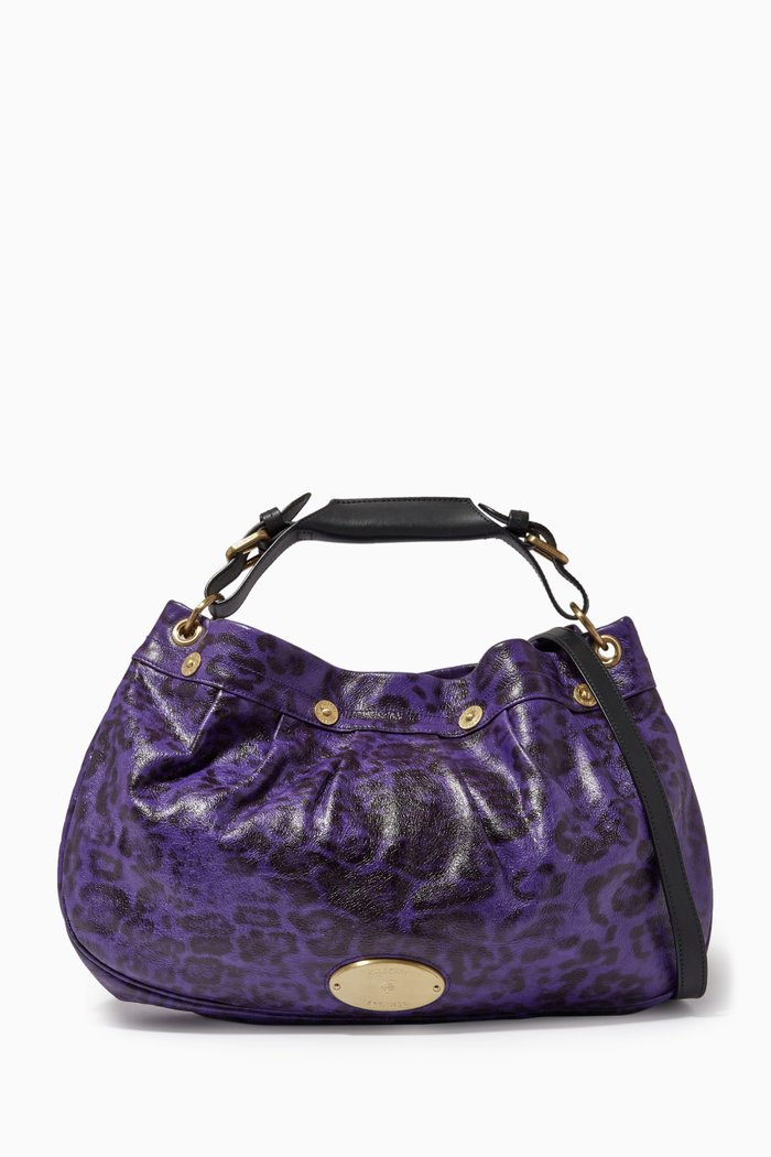 

Mitzy Tote Bag in Leopard Print Leather, Purple