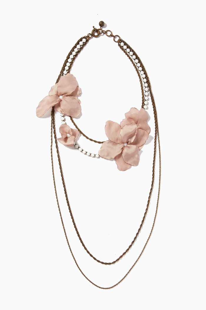 

Silk Flower Necklace in Brass, Neutral