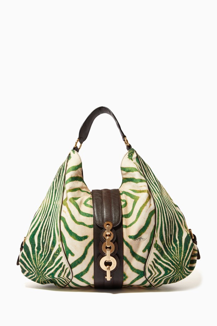 

Hobo Bag in Animal Print Canvas, Multicolour