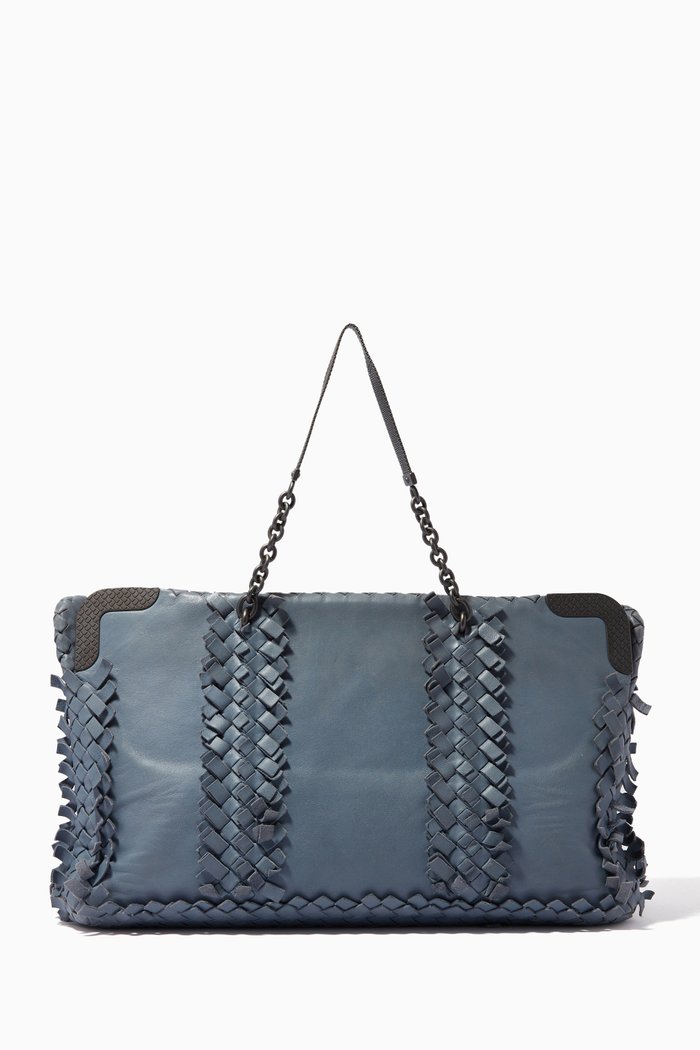 

Intrecciato Accented Tote Bag in Leather, Blue
