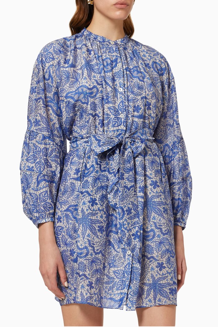 

Pia Mini Dress in Cotton & Silk Voile, Blue