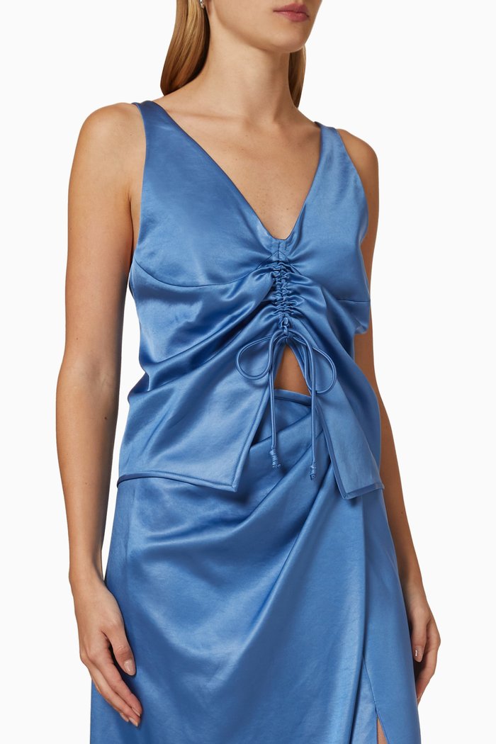 

Klara Ruched Top in Satin, Blue