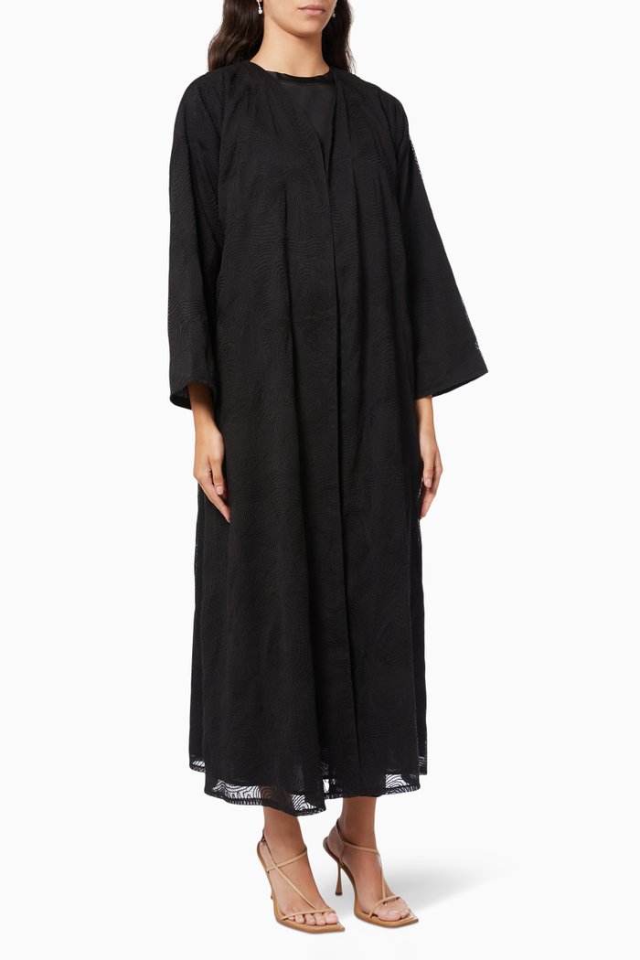 

Embroidered Whirl Abaya, Black