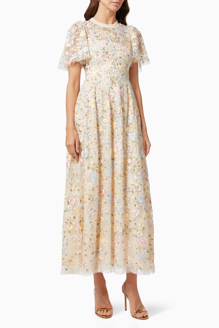 

Secret Garden Floral Embroidered Dress in Tulle, Rose gold
