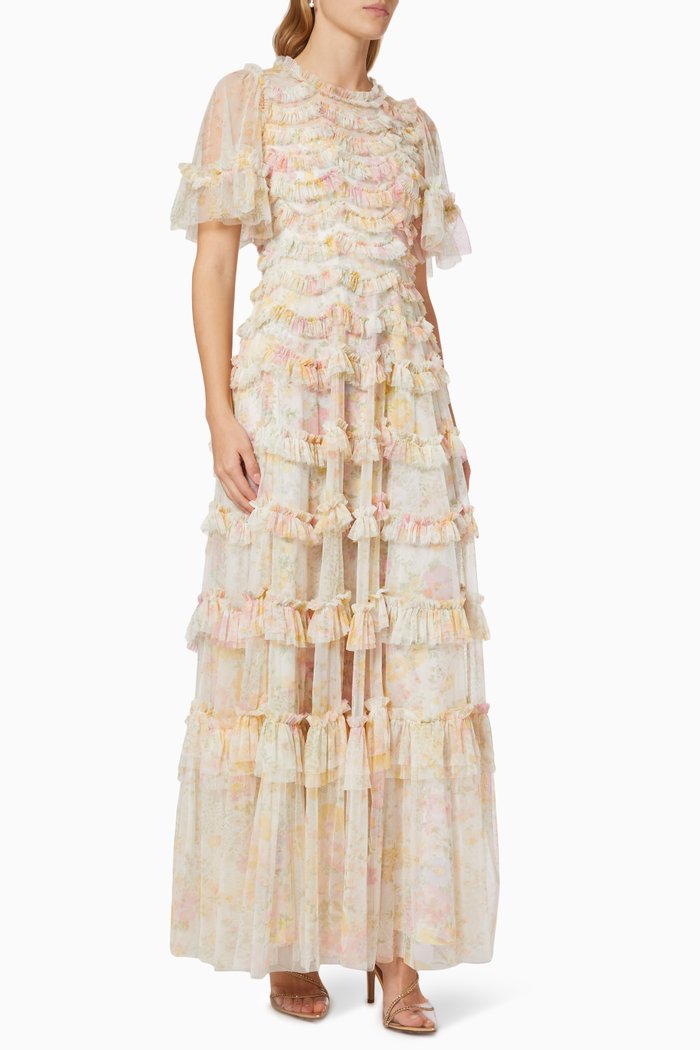 

Sunrise Bloom Ruffle Short Sleeve Gown, Multicolour