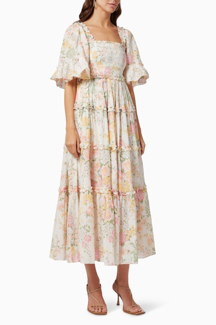 Sunrise Bloom Ankle Gown in Organic Cotton, Multicolour
