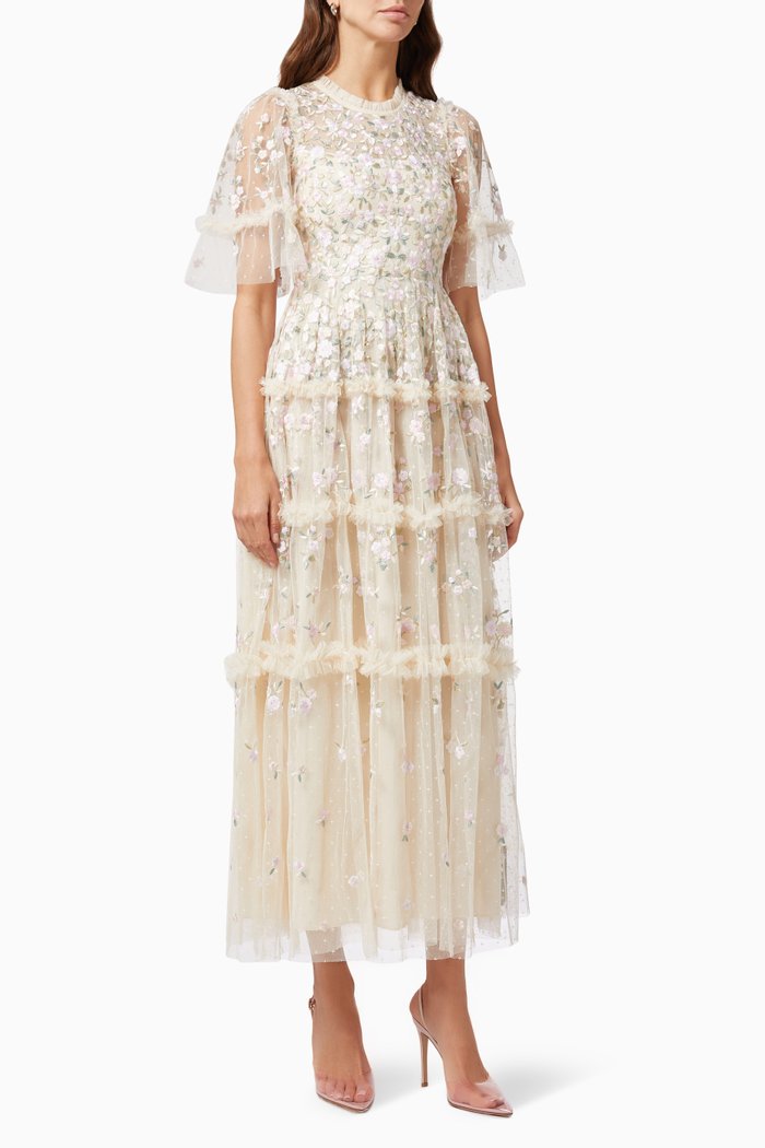 

Martha Ditsy Ankle Gown in Tulle, Rose gold