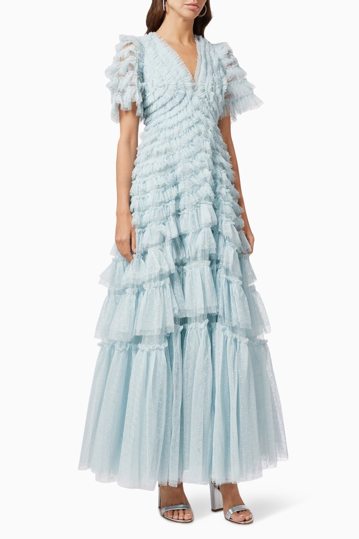 

Willow Ruffle Gown in Tulle, Blue