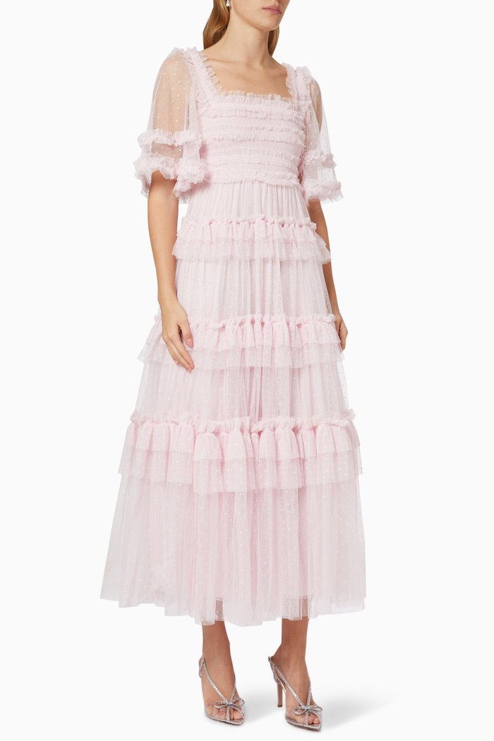 

Peaches Smocked Ankle Gown in Tulle, Pink