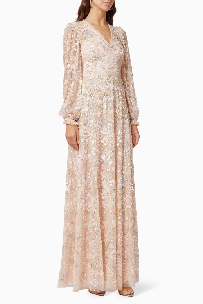 

Shimmer Fairytale V-neck Gown in Tulle, Pink