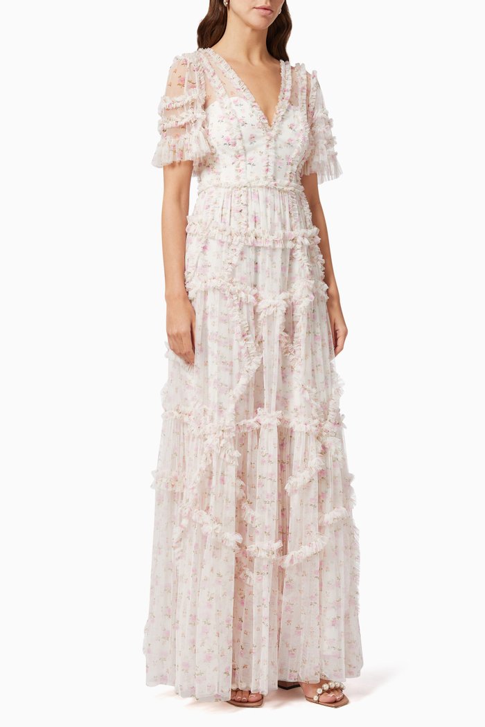 

Bijou Rose Ruffle Gown in Tulle, Pink
