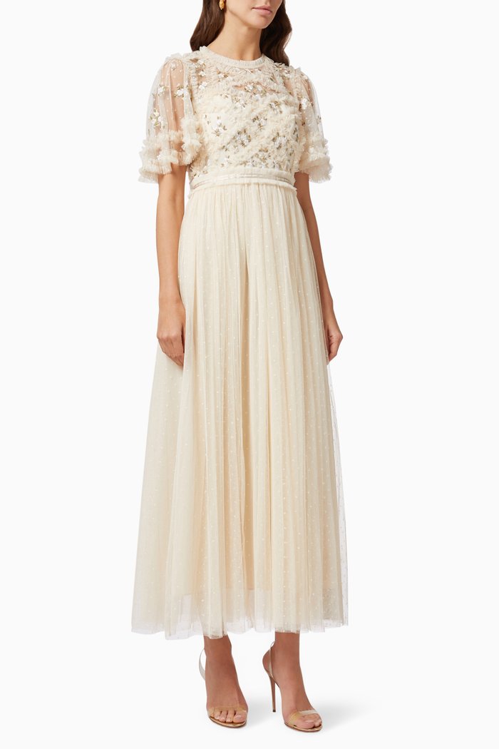 

Ophelia Bodice Ankle Gown in Tulle, Rose gold