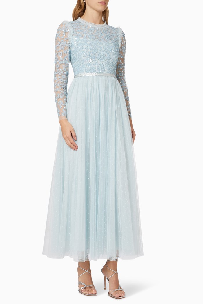 

Amalie Bodice Ankle Gown in Tulle, Blue