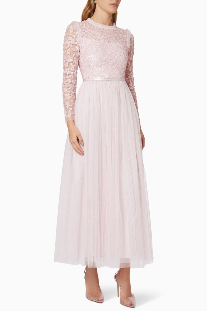 

Amalie Bodice Ankle Gown in Tulle, Pink