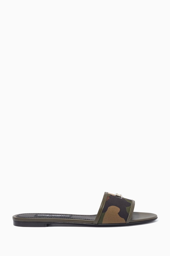 

Bianca Slides in Camouflage Patchwork Fabric, Green