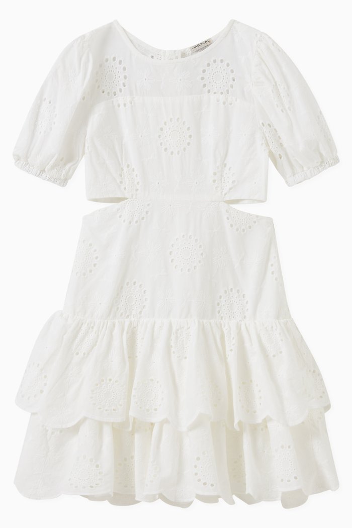 

Eyelet Tiered Dress in Cotton, White