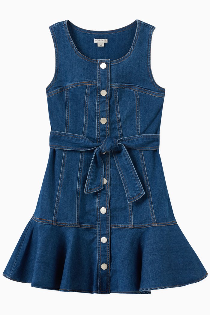 

Belted Buttoned Dress in Denim, Blue