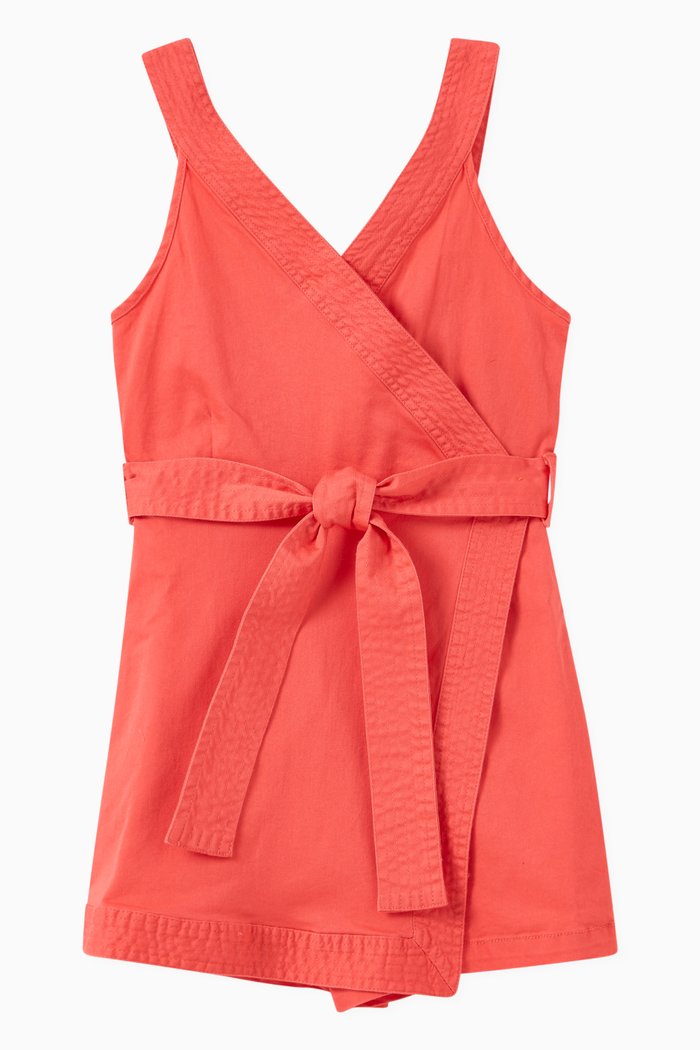 Mock Wrap Romper in Stretch Cotton, Red